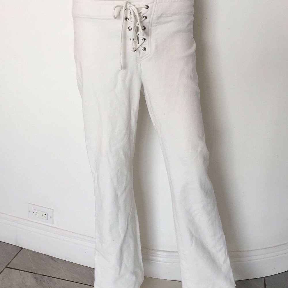 CELINE Women's White Lace Up Flare Jeans